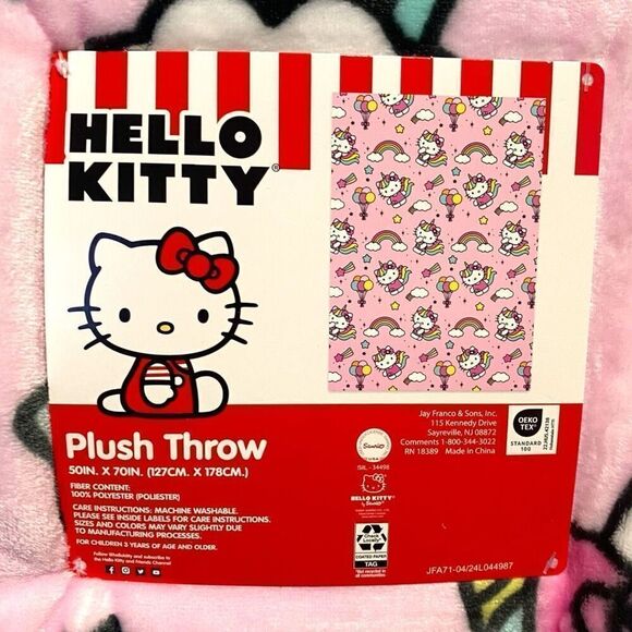 Hello Kitty Pink Unicorn Plush Throw Blanket 50”x70” Cloud Balloons Rainbows (a) - Picture 5 of 7